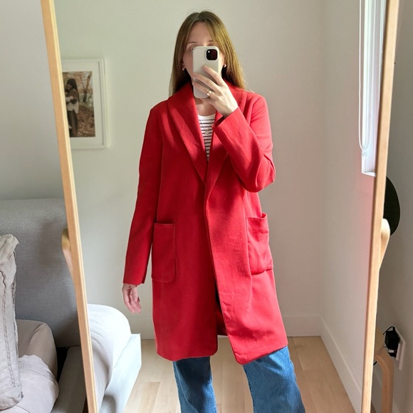 Massimo Dutti Red Wool Blend Coat Long Blazer Jacket Size 38 US 6 - Picture 2 of 9